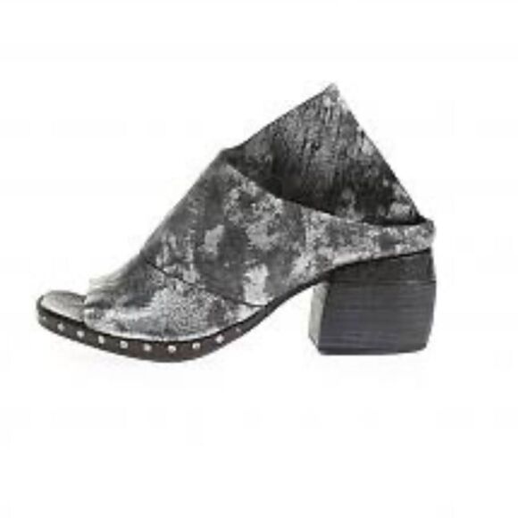 A.S.9.8 Metallic Black Silver Open Toe Mule Block Heel Slides Mules size EU 36 - Picture 1 of 16